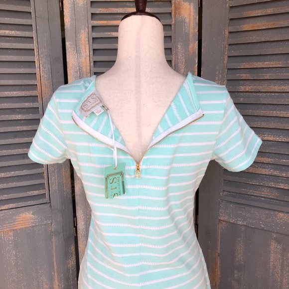 Sail to Sable Short Sleeve Textured Stripe Dress Cabbage Sz S - Picture 9 of 14